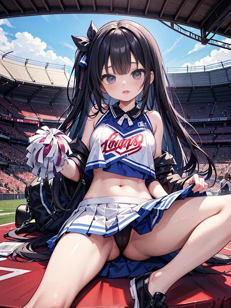 RAW Photos, Highest quality, High resolution, Very detailed、 8K image quality、Cheerleader、skirt、13 years old、Stadium、Spread your legs、