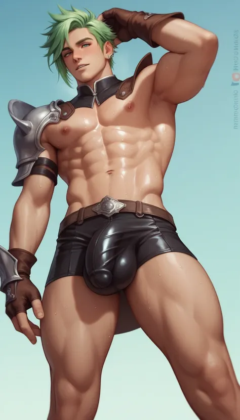 best quality, masterpiece, final fantasy 8, cosplay, squall leonhart, seifer almasy, green hair, sexy, gay, homoerotic, big bulge, visible penis line, best view, perfect fingers, sweaty bodies, no watermark, no logo, no signature