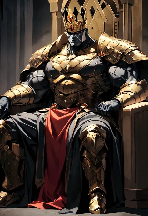 It creates a compelling image of King , the DC Comics character, in an intimidating and powerful pose, seated in a throne as a big king. Be sure to capture his unique appearance as a imposing musculature. Dress with an armor and a golden crown. Pay attenti...