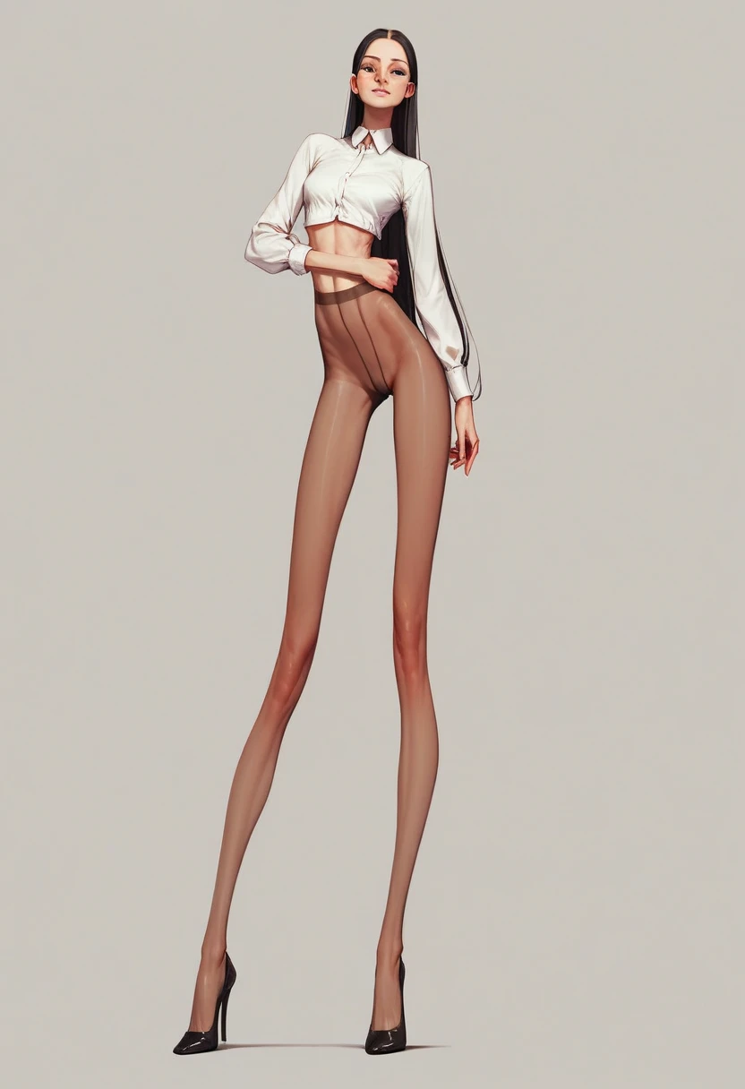 god, tall and anorexic girl. with very long skinny legs, in heels. skinny legs , in pantyhose. on a gray background, , ultra quality back