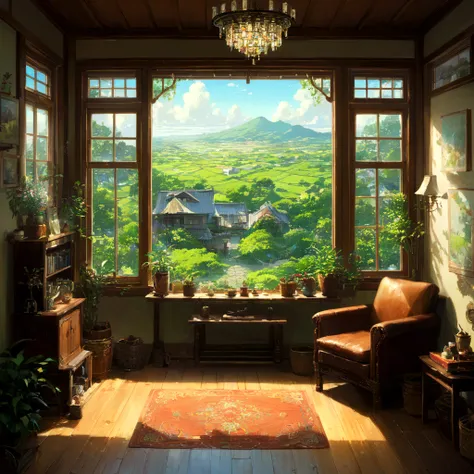 A room in an old Western-style house。Old leather chair、Only a dusty chandelier remained、A very spacious space。but、If you look closer、In the center of the room、The room has the exact same layout as this one.、There is another house。そのInside the houseにも、There...