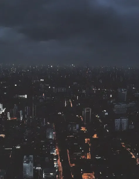  rain, giant black clouds, giant lighting, electric pole with many electric cables in bangkok at night