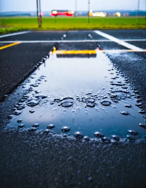 water puddle on wet tarmac