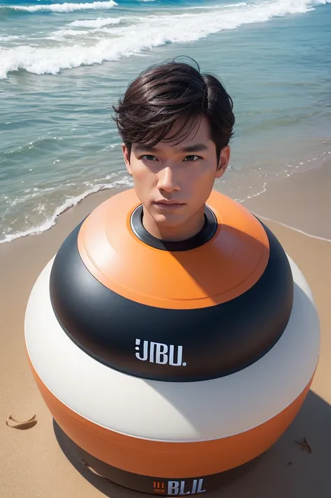 Create images of jbl on the beach on top of the sand