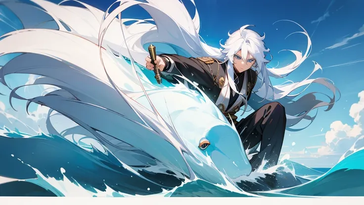 一peopleで, Handsome man, 1people, 1:4 masterpieces, Anime character with long white hair and blue eyes runs through Ocean City, 《The original god》Ketchin&#39;, Handsome man with demon-slaying skills, 《The original god》Zhongli, Zhongli, White-haired God, Tal...