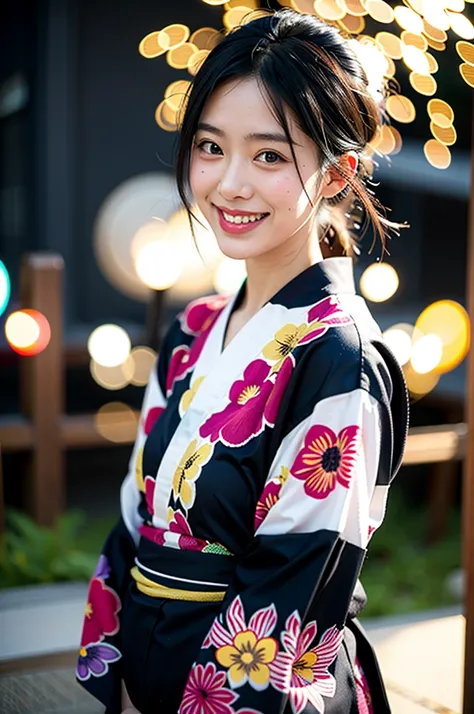 Yukata Fireworks Real Smile Neat Black Hair 