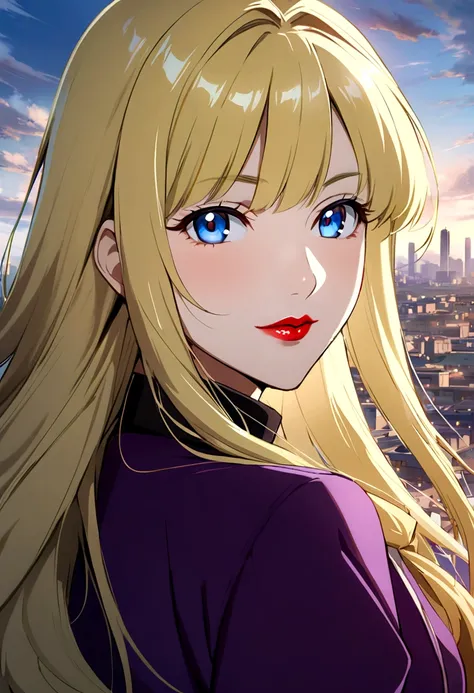 Close-up of a person with long hair and purple clothes, Yamanaka Inoue, Yamanaka Inoue from anime naruro shippuden, as an Anime character, The perfect anime face, she has yellow hair with bangs, female Anime character, Anime character, The best anime girl,...