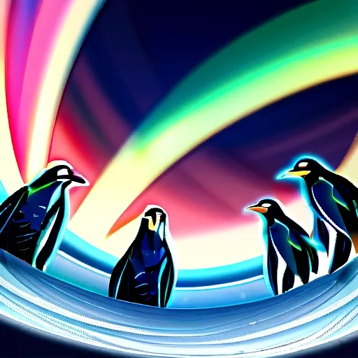 Aurora Borealis and Penguins, masterpiece, Super detailed, Highest quality  