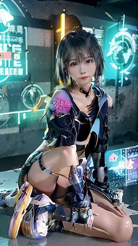 a woman with blue hair and pink panties sitting on the floor, oppai cyberpunk, brilho cyberpunk brilhante, cyberpunk 2 0 e. o mo...