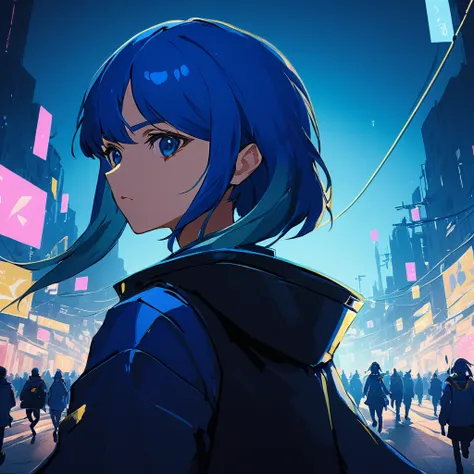 masterpiece digital art, high resolution, anime style, 4k wallpaper, head portrait of lucina walking down a neon-lit street, cyb...