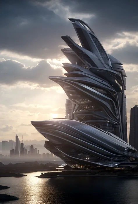 (surreal:1.1),(many strange creatures:1.3),multiple futuristic building,by zaha hadid,photorealistic,cinematic lighting,dark atm...