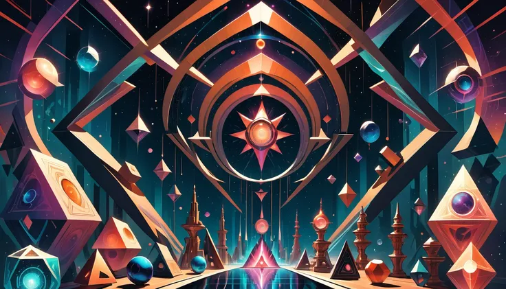 masterpiece, best quality, very aesthetic, retrofuturism,  composed entirely of cubes in various sizes, geometric shapes, victorian, occultism