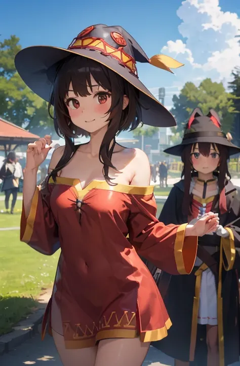 nsfw、megumin、cute、hat、wizard&#39;s clothes、nipples、pussy、(((love juice)))、(((sweat)))、hot summer、((body odor))