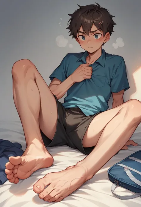 School boy showing feet 