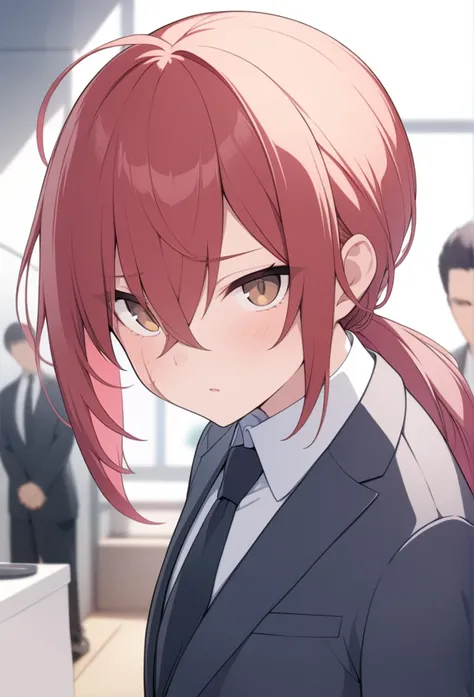 extremely detailed CG unit wallpaper, artwork, best quality, ultra-detailed, best illustration, best shading, absurd, Tendou, necktie, red hair, formal ponytail, suit, scar, brown eyes, black necktie, 1 boy, long hair, shirt, looking at viewer, solo focus,...