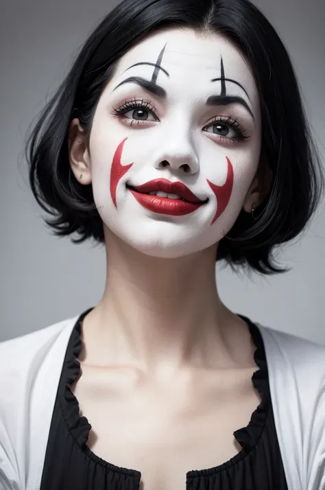 Black hair and white clown face