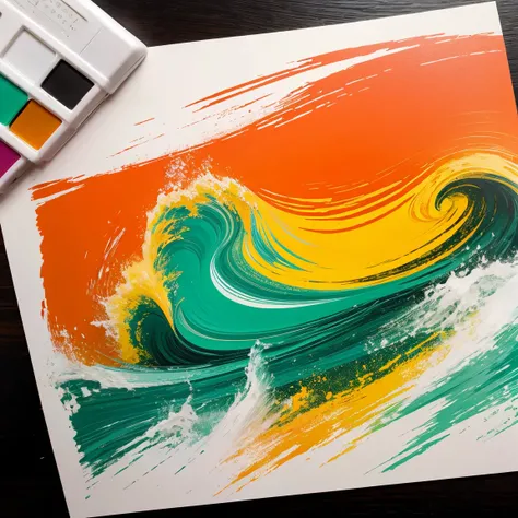 (expressionism artist:1.3), light sea green and orange colors art design, ideal for stickers, t-shirts, posters, thick wide brush strokes