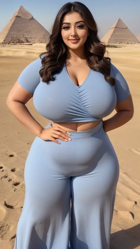 monali thakur Indian beautiful actress curvy plus size hour glass bulky huge figure woman, closeup camera view, big huge m-cup breast, wearing SHEIN Essnce Plus Size Womens Simple Solid Color Short Sleeve Jumpsuit Color: Baby Blue , covered Bust , elegant ...