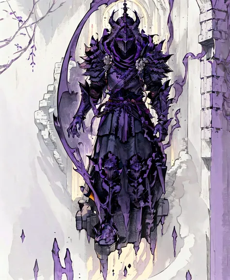 a close up of a person in a purple robe holding a sword, flowing robes and leather armor, picture of a male cleric, armor and robes, dark pruple robes, anthropomorphic raven knight, wearing robes of silver, wearing dark purple armor, full body purple cloak...