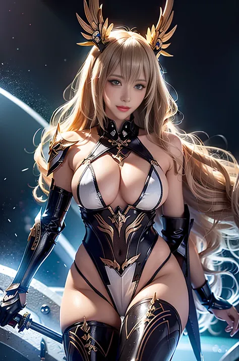 Super Detail, High Detail, high quality, best quality, High resolution，a robot valkyrie，beautiful female warrior,beautiful clear face(Rain waves_haneame：1.5)，Mechanical body(Smooth metal surface，armor，Mechanical seams of skin，beautiful body curves)，Valkyri...