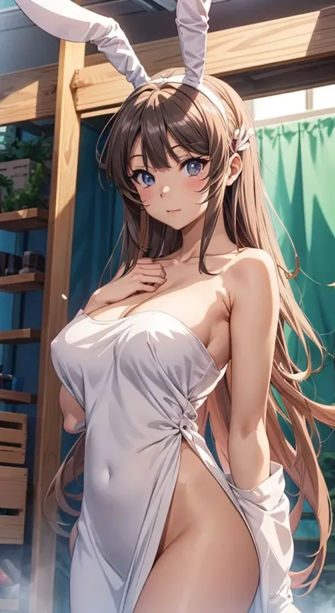 NUDE  mai sakurajima WEARING A BATH TOWEL , BOOB SHOWING , nude ,seductive anime girl,  nude boobs  anime girl wearing bunny ears  attractive anime girl, cute anime waifu in a nice dress, (anime girl), anime best girl, an anime girl, , anime girl, anime wa...