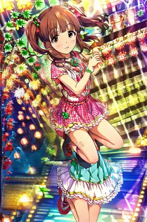 Browsing Caution,Idol Master, Chieri Ogata,short twin tails with reddish-brown hair,,,small ,Brown eyes,four Leaf Clover, Panties in full view,Skirt Lift,Best image quality,Highest quality