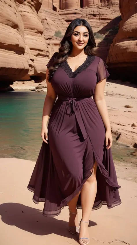 monali thakur Indian beautiful actress curvy plus size hour glass bulky huge figure woman, closeup camera view, big huge m-cup breast, wearing SHEIN Belle Plus Size Women Summer Overlapping V-Neck Ruffled Short Sleeve Waist Pleated Long Elegant Dress


Col...