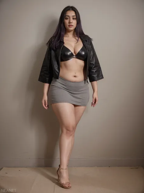 Plus size, ananya Pandey, somewhere in newzealand, lavender hair, crop top, skirt, leather clothes, thicc, curvy, voluptuous body, curvaceous, heels, sfs