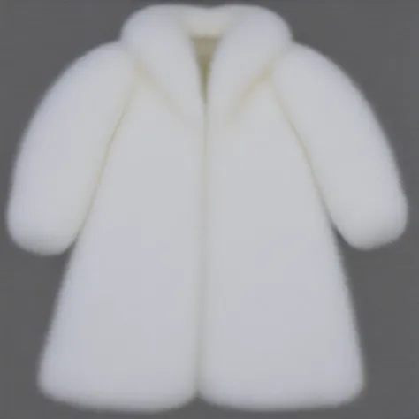 A very wide and very thick, very long white fox fur coat, fifty centimeters d&#39;thickness, fluffy, naturel, with an ultra thick white and sand mink fur collar, Trois couches, about the best models from Venezuela, bare shoulders, and two big breasts revea...