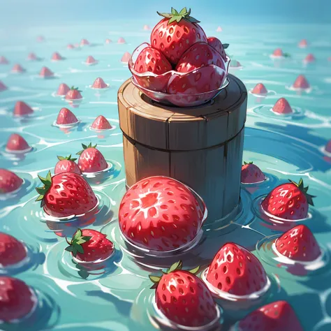 strawberry in clear water