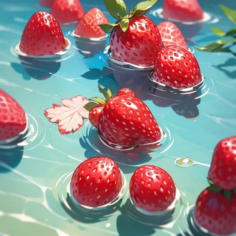 strawberry in clear water