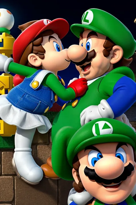 Super Mario French kissing with Luigi