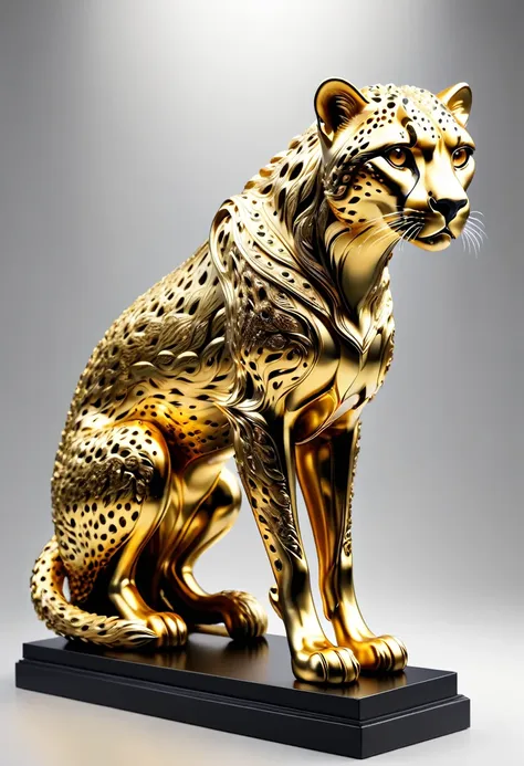 cheetah made of gold metal, (masterpiece), (high quality), 8k, high resolution, extremely detailed,