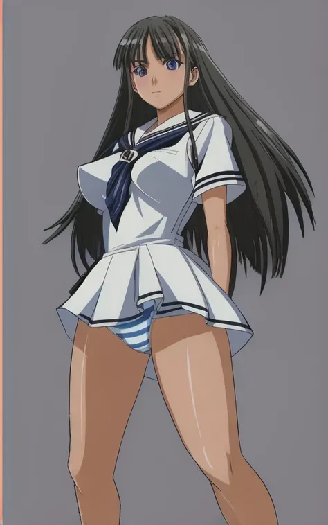 Mizushima Asa, a girl with big breasts and beautiful legs, stands in a miniskirt uniform.。