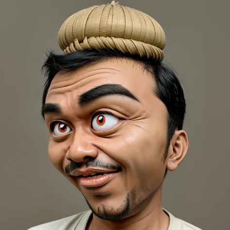 Caricature about a Indonesian man with big head and exaggerated eyes