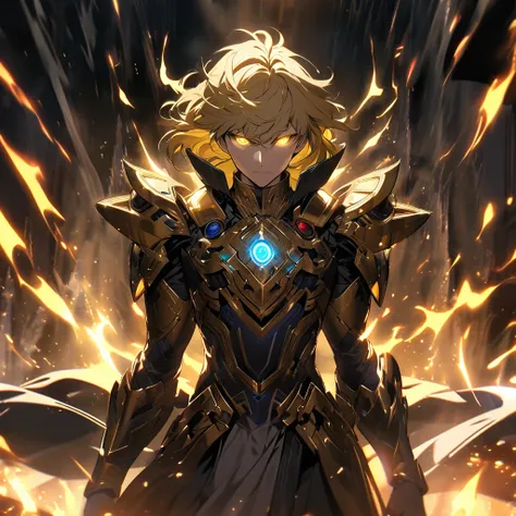 male, solo, handsome, blond hair, god, god eyes, glowing eyes, light, aura, holo, golden