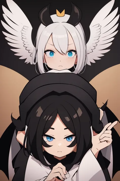 {{pop}},chibi character,putting on pest mask,Angel Wings,fallen Angel,doctor,Black Robe,cartoon face,cartoon hands,cartoon character,cartoon style,ass pov,masterpiece,best quality,