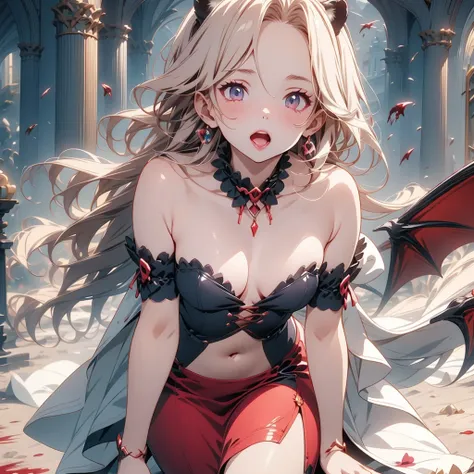 His chest was covered in blood、Anime girl with blood dripping from her chest, gapmoe Yandere grimdark, Devil anime girl, Shatia Bradfren, Bad guy anime 8k, Yandere intricate, portrait gapmoe Yandere grimdark, Vampire Girl, bloody + Concept Art, Yandere, An...