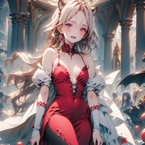 His chest was covered in blood、Anime girl with blood dripping from her chest, gapmoe Yandere grimdark,（（vampire）） Devil anime girl, Shatia Bradfren, Bad guy anime 8k, Yandere intricate, portrait gapmoe Yandere grimdark, vampire女孩, bloody + Concept Art, Yan...