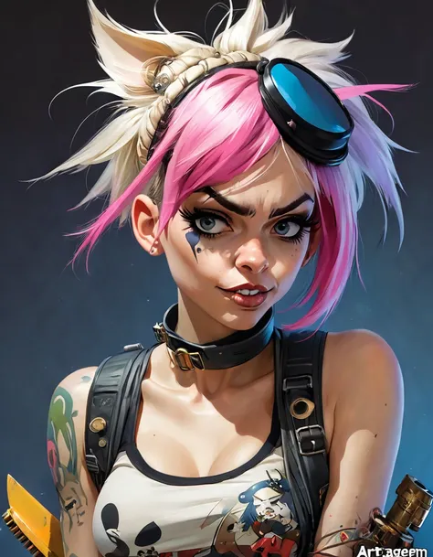 Tank Girl, illustrator Jamie Hewlett, Philip Bond, Glyn Dillon, Ashley Wood, Warwick Johnson art, Magical Fantasy, by artgerm, cgsociety, trending on artstation, high detail, high definition, high quality, detailed matte painting