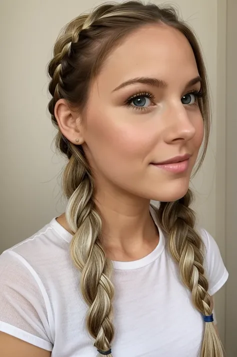 Cute White adult girl Have fully slimed braid 