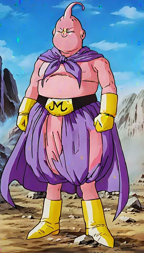 solo, majin buu,short, (completely nude:2.5),(angry:2),fighting_stance,in wasteland,destroyed rock,(soft shading), 4k, hi res, ((detailed face, (detailed eyes:1.0), detailed)), (full body), looking at viewer, 1boy, upper body, male focus,nude,(bare_legs:1....