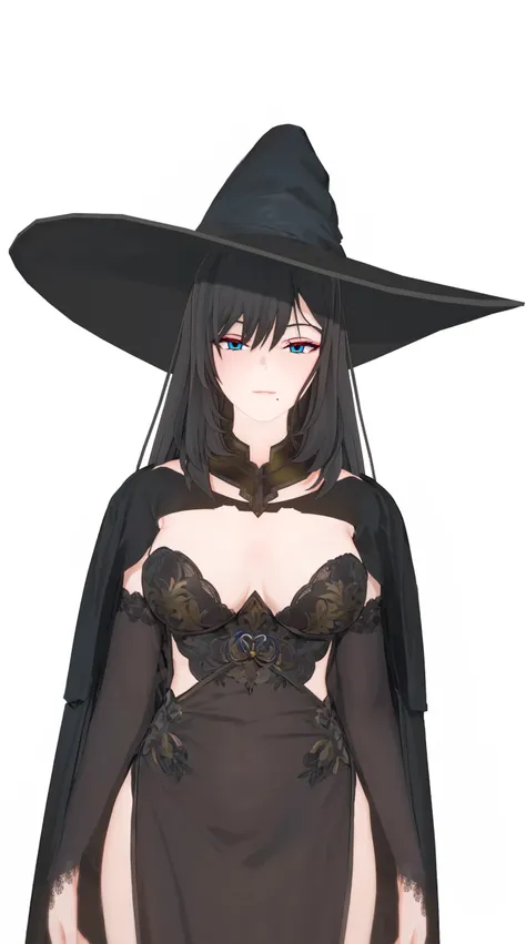 masterpiece, highly detailed, best quality, 1woman, adult, female focus, solo, dark black hair, vibrant blue eyes, long hair, closed mouth, Fantasy aesthetics, fantasy earring, Highly detailed, shadowverse style, sorceress