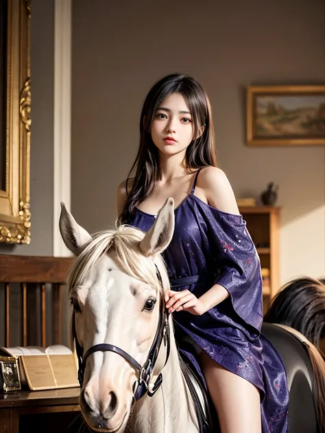 zerg queen beautiful girl: ranlinger, 18-year-old, (horse riding騎手:1.3), messy hair, oil, romanticism painting, beautiful perfec...