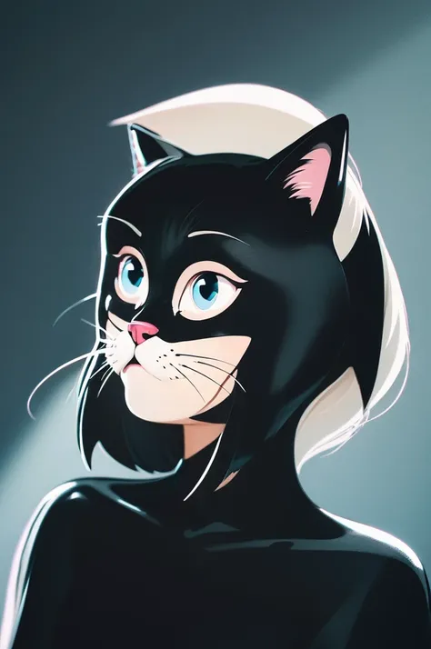 cartoon illust, pop illustration, black cat, face only, fappy face