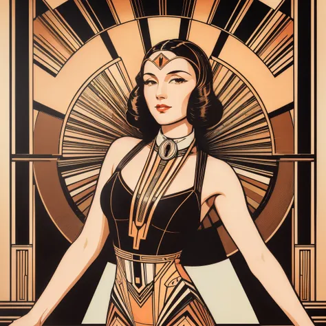 (art deco artist:1.3), brown and peach colors art design, ideal for stickers, t-shirts, posters, thick wide brush strokes