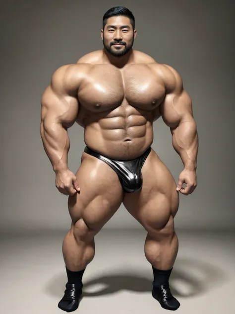 There is only one handsome Asian actor in the photo，35 years old，High target, Fitness，short hair, O-Shaped Beard，Perfect body, Dark skin color，Radiant Skin，Smooth skin，Muscle bulge, muscular, Very large pectoral muscles，Very sexy abdominal muscles，Very wel...