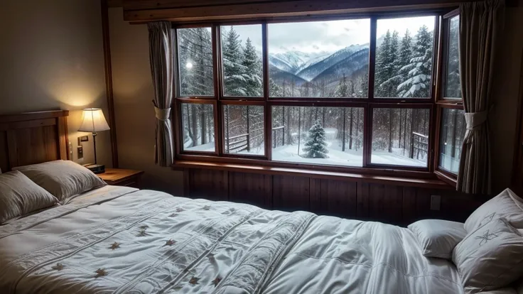 In the cabin bedroom、In warm light、The luxurious bed invites you。The starry sky outside the window spreads、A peaceful night is coming。while lying on bed、Spend quiet time with the mysteries of the universe。when you open a window、Listen to the sounds of natu...