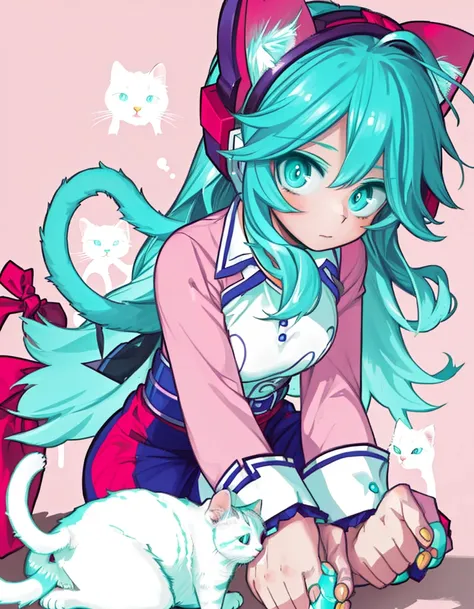  ((masterpiece, best quality:1.5)), ((Beautiful detailed cat aqua eyes:1.2)), cat ears, pale skin, medium breasts, beautiful hands, beautiful fingers, EasyNegative