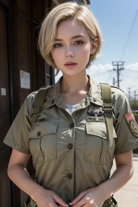 Short hair white girl  woman military